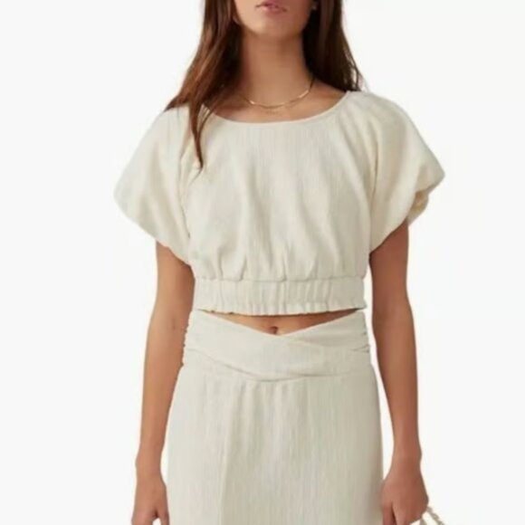 Free People Women's Tovah Scoop Neck Short Sleeve Crop Top Size Small Cream - Picture 12 of 12